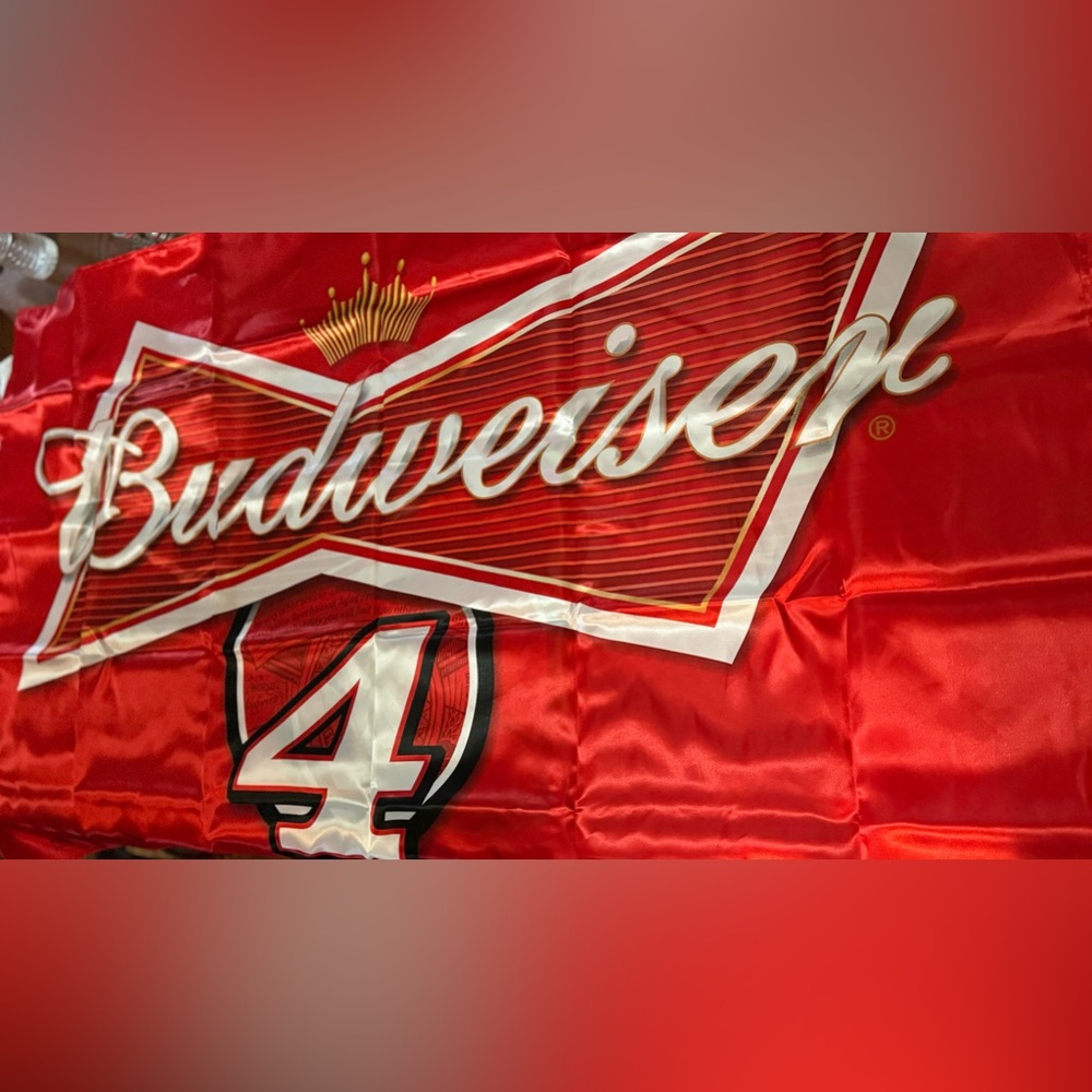 Budweiser Beer NASCAR #4 Flag Wall Hang Beer Mancave she-shed 60”L x 35”H - NEW